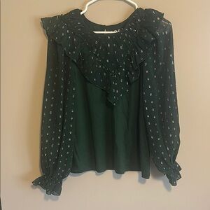 LOFT Dark Green Ruffle Blouse